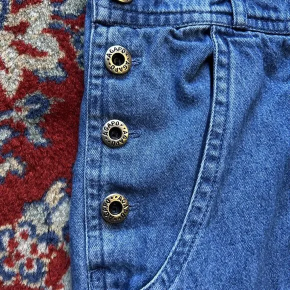 Agapo 90s Women Denim Overalls American Flag Blue Jean USA Embroidered M VTG - Picture 4 of 6